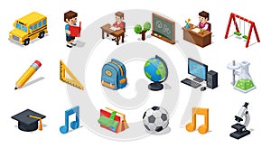 Isometric School and Education Icon Set