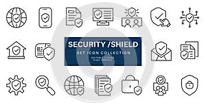 Cyber Security and Data Protection Line Icons Set