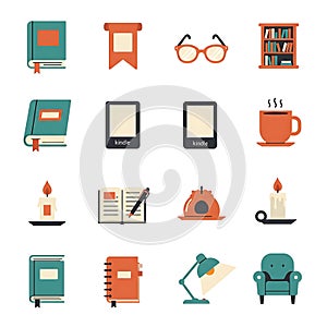 Cozy Reading and Study Flat Icon Set