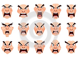 Angry Cartoon Faces Vector Set