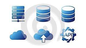 Cloud Computing, Data, Server, and API Technology Icons Set