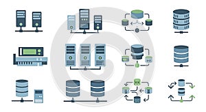 Data Center and Cloud Computing Infrastructure Flat Icons Set