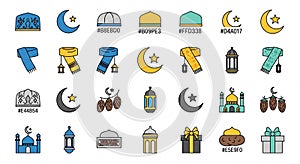 Islamic Ramadan and Eid Mubarak Vector Icons Set