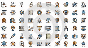 Science, Technology, Education, and Achievement Line Icons Set