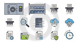 Data Management, Security, and Storage Vector Icons Set
