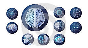 Artificial Intelligence and Digital Brain Technology Icon Set