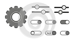 UI Elements Vector Set: Gear, Sliders, and Toggle Switches
