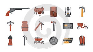 Wild West and Gold Rush Mining Tools Vector Collection