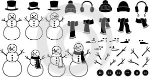 Snowman and Winter Accessories Vector Kit
