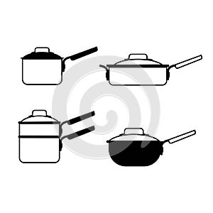 Sauce and Saute Pans Vector Set - Sauce Pan, Saute Pan, Double Boiler, Saucier photo