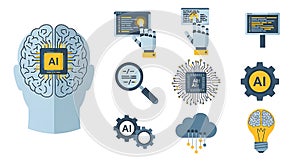 AI concepts brain computing robotic icons collection