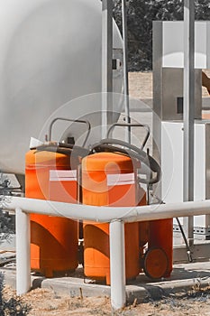 Compressed gas propane butane in gasoline cylinders at the gas station