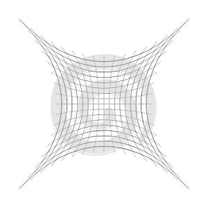 Compressed, squeeze, squish distortion on grid, mesh. concave 4-point star-like shape made of array, lattice of curved, arc lines