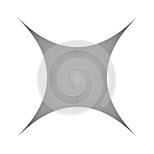 Compressed, squeeze, squish distortion on grid, mesh. concave 4-point star-like shape made of array, lattice of curved, arc lines