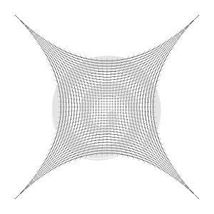 Compressed, squeeze, squish distortion on grid, mesh. concave 4-point star-like shape made of array, lattice of curved, arc lines