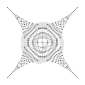 Compressed, squeeze, squish distortion on grid, mesh. concave 4-point star-like shape made of array, lattice of curved, arc lines