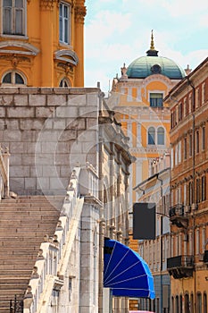 Compressed telephoto view of Rijeka streets in Croatia