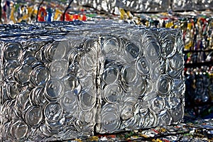 Compressed tin cans photo