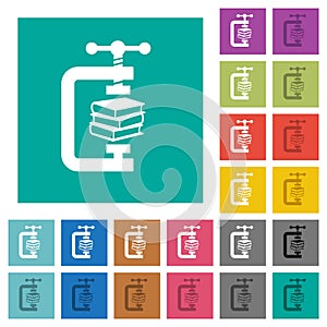 Compressing books with vise clamp square flat multi colored icons