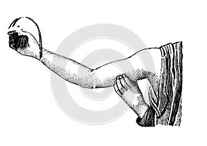 Compression of the brachial artery in the old book the Elementary anatomy, physiology and hygiene, by M. Gerasimov, 1899, St.