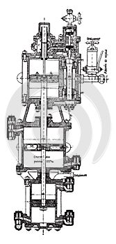 Compression pump Fives Lille, vintage engraving