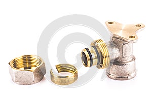 Compression sanitary wall plate fitting isolated