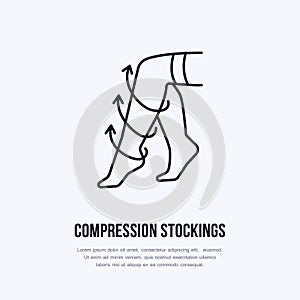 Compression stockings icon, line logo. Flat sign for surgery rehabilitation equipment shop photo