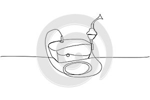 Compressor inhaler, nebulizer, medical supplies, equipment one line art. Continuous line drawing of medication, clinical