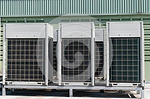 Compressors, air conditioners on the roof of the office building