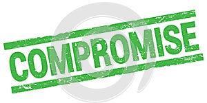 COMPROMISE text on green rectangle stamp sign