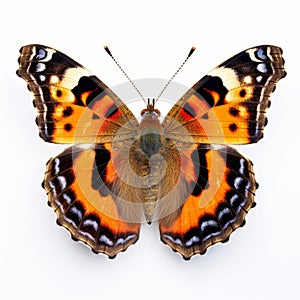 Compton Tortoiseshell Butterfly: Orderly Symmetry On White Background