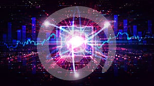 Computational Finance Concept - Central Processing Unit Surrounded by Financial Charts on Technology Background