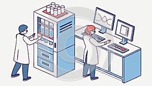 Computational Science: Scientists in a Data Center, vector design Generative AI