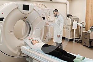 Computed tomography CT scan process for examination of spine. CT scanning of the spine examination for assess for