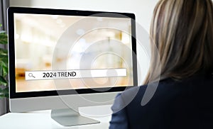 Computer with 2024 trends onsearch babackground, digital marketing, business and technology concept