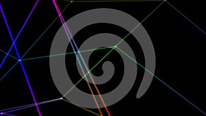 Computer abstraction, color lines broken at nodes on a dark background, 3D model