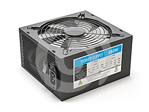 Computer AC power supply unit isolated on white