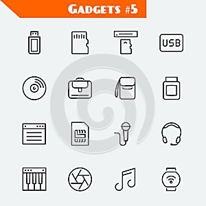 Computer accessories and gadgets icon set
