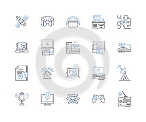 Computer accessories line icons collection. Keyboard, Mouse, Speaker, Headset, Webcam, Microph, Monitor vector and