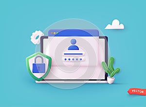 Computer and account login and password form page on screen. Sign in to account, user authorization, login authentication page