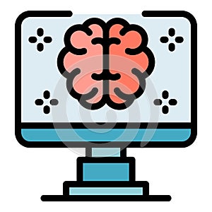 Computer ai brain icon color outline vector
