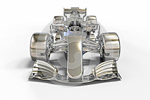 Computer aided design with 3D software. 3D render image of a race car made of metal or chrome