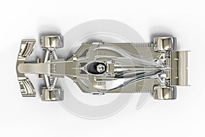 Computer aided design with 3D software. 3D render image of a race car made of metal or chrome