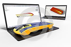 Computer aided design with 3D software. solar car development with the help of computers softwares