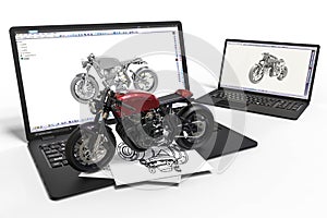 Computer aided design with 3D software. airplane engine development with the help of a computer softwaremotorcycle development wit