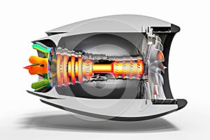 Computer aided design with 3D software. airplane engine development with the help of a computer software