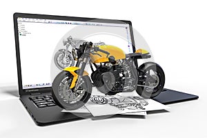 Computer aided design with 3D software. airplane engine development with the help of a computer softwaremotorcycle development wit