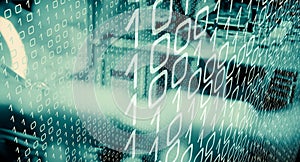 Computer algorithm binary code, cyberattack concept