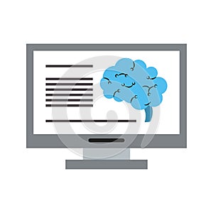 Computer analizing human brain artificial intelligence Vector illustration