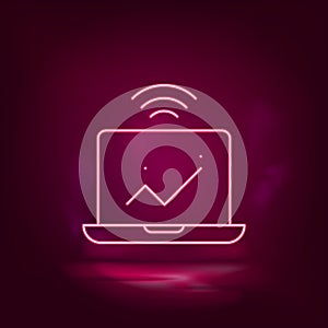 Computer, analytics, smart neon icon - vector. Artificial intelligence.